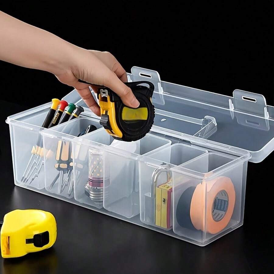 7pcs (6 Small Boxes + 1 Large Box) Tool Parts Storage Box, Multi-Compartment Handheld Transparent Tool Storage Box, Home Screws, Wrenches, Hardware Parts Organizer Box, Toy Organizer, Portable Divided Storage Box
