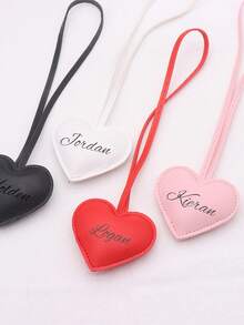 1pc Customized Engraved Logo Leather Heart-Shaped Strap, Minimalist Bag Charm, Car Keychain, Apparel Accessory, Couple Backpack Pendant - Multicolor - View 2