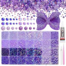 14000Pcs Mixed Purple Flatback Rhinestones And Pearls For Bedazzling Kit, 2-6mm Resin Gems Bedazzling Rhinestone, 4-10mm Flatback Pearls Gems Rhinestones For Crafting DIY Face Makeup - S12 - 查看 2