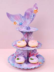 1/2sets Purple Mermaid Cake Stand, Mermaid Tail Pattern Paper Cake Display Stand For Mermaid Birthday Party Cake Decorations, Paper Dessert Cake Holder Tower Cake Tray, Under The Sea Mermaid Theme Birthday Decorations, Tabletop Decor, Babyshower Decor, Mermaid Wedding Decor, Cake Baking Supplies, Cake Topper Birthday, Mermaid Party Decor, Happy Birthday Party Supplies - Purple Mermaid - View 5