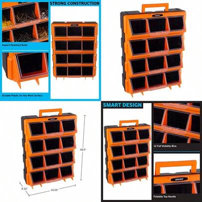 swfStalwart - Cajones de almacenamiento de plastico organizador de tornillos de 12 contenedores - Gabinete de manualidades para hardware suministros de manualidades o juguetes organizacion de cochera negroawd