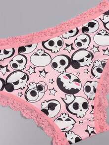 Dircho 5条装女士性感可爱哥特风撞色蕾丝比基尼内裤 - 骷髅月亮印花，丝滑柔软舒适贴身内衣，弹力透气松紧腰轻盈日常内衣套装 - 彩色 - 查看 4
