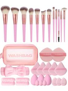 32PCS Makeup Tools Set Including:12PCS Makeup Brush Set+1pc Multi-Functional Zipper Toiletry And Cosmetic Bag Waterproof+2PCS Circular Powder Puffs+1pc Hairband+5PCS Triangle Powder Puffs+2PCS Hand Bowl Strap+3PCS Makeup Sponges+3PCS Mini Makeup Sponges+3PCS Mini Air Cushion Powder Puffs - Multicolor - View 1