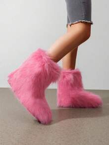 Women's Faux Fur Boot Furry Fluffy Round Toe Suede Winter Comfy Plush Warm Short Outdoor Indoor Flat Shoes Mid-Calf Boots Fashion Boots - Nâng cấp màu hồng - Xem 3