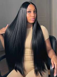 40 Inch 13x4 HD Bone Straight Lace Front Wigs Human Hair 13x6 Brazilian Transparent Lace Frontal Wig For Women 5*5 Glueless HD Lace Closure Remy Hair Preplucked With Baby Hairen Preplucked 40 Inch - Natural Black - 查看 6