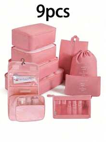 7pcs/Set Travel Packing Cubes Set, Multi-Functional Organizer Bags, Large Capacity Zipper Bags, Handheld Travel Bag, Organizer Pouch, Mesh Bag, Cosmetic Bag, Shoe Bag, Bottle Sleeve, Drawstring Bag, Suitable For Clothes, Underwear, Cosmetics, Toiletries