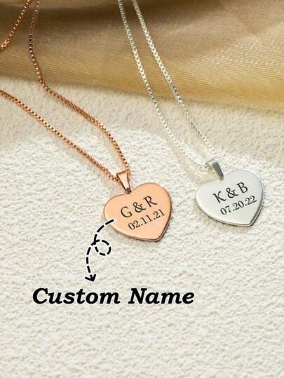 Custom Engraved Heart Necklace, Personalized Initial Name Necklace, Customized Date Necklace For Women, Couple Gift, Christmas Gift For Wife Mother's Day Gifts,Gold,Stylish,Colorful,Vintage,Simple,Unisex,Casual,Cuties,Custom,Personalized,Unique,Ideal Gifts For Him,Ideal Gifts For Her,Delicate Romance,New Year Glamour
