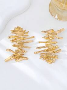 1 Đôi bông tai kim loại bất đối xứng, trang sức thiết kế cổ điển dành cho nữ, phù hợp để đeo hàng ngày, đi nghỉ mát, dự tiệc. - Vàng - Xem 3