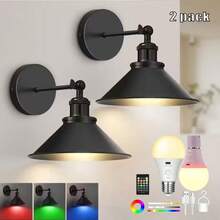 2 Sets Battery Powered Swing Arm Wall Lamps, Cordless Industrial Wall Lights With Remote Control, Adjustable, Suitable For Bedroom, Farmhouse, Hallway - Multicolor - View 12