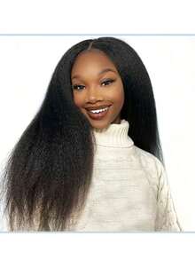 透明假发，蓬松直发，蕾丝前假发，13x4蕾丝，预剪预拔，即戴即走，Yaki直发假发，女士款，180%密度Yaki直发假发，蓬松直发真人发假发，13x6蕾丝前假发，真人发，预拔带婴儿发，蓬松直发假发长度可选8-36英寸，无胶真人发假发，打造自然发型，自然黑色，女士款，易于佩戴（波波头假发8-16英寸） - SNatural - 查看 4