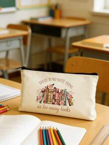 5/2/1pcs Floral & Book Reading Themed Canvas Zipper Storage Bags Gift Packaging Set, Creative "You're Awesome" Motivational Small Gift Bags, Suitable For Back To School, Graduation, Travel, Birthday, Anniversary, Teacher's Day, Appreciation Gifts - Beige - View 23