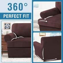 Trugenix-Sofa Cover 2 Piece T Cushion Armchair Slipcovers Velvet Couch Cover Furniture Protector Stretch T Cushion Sofa Covers For 1 Cushion Couch With 1 Individual T Cushion Covers, Deep Teal-GP - 棕色 - 查看 8
