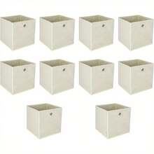 Set of 10 Storage Boxes Folding Fabric Folding Boxes with Finger Hole 32 x 32 x 32cm for Kallax Shelves or Room Divider - Hellgelb - Übersicht 5