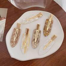 2Pcs No Crease Hair Clips, Elegant Marble Gold Foil Hair Barrettes, Non-Slip Seamless Makeup Clips, Stylish Transparent Resin Hair Pins For Women & Girls - 2 món hỗn hợp - Xem 5