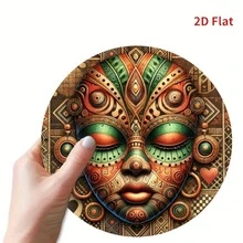 1 Stück runde Metallblechplatte - Afrikanische Maske Wanddekoration, vielseitiges Hofschild für Zuhause, Bauernhof, Garten, Garage, wetterfeste Outdoor-Anzeige, perfekte Raumdekoration mit zufälligen Montagelöchern - Verschiedenfarbig - Übersicht 8