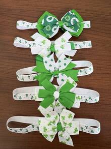 1pc Women's Cute Elastic Headband Hair Accessory, Green Lucky Clover Design, Festive Headpiece, Beautiful Gift - Multicolor - View 5