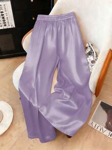 1条纯色梭织抽绳腰裤，适合度假、返校、派对、机场、舞台和音乐会穿着，秋冬季带亮面。 - 淡紫色 - 查看 2