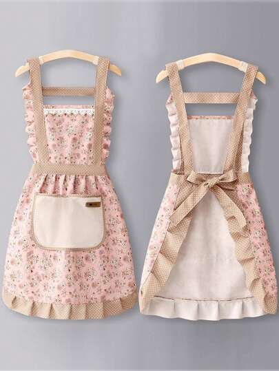 1 pieza Delantal estilo princesa, lavable, con correa de hebilla, tela resistente al aceite para uso doméstico en la cocina y catering, con bolsillo grande; 1 pieza Delantal de plástico impermeable y resistente al aceite, adecuado para lavar platos, cocinar, trabajos de laboratorio, carnicería, aseo de mascotas, limpieza de pescado, limpieza general, mantiene limpio y seco, aplicable para la cocina, el baño, el hogar, artículos del hogar