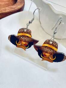 1 Pair Of Elegant And Sexy Women's Pendant Earrings, Acrylic Printed Design, Stainless Steel Ear Hooks, Lightweight And Stylish, Suitable For Everyday Wear, Parties, Celebrations, Holiday Gifts, Christmas And Other Occasions. - B - 查看 3