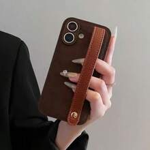 钥匙扣挂绳奢华新月图案腕带棕色手机壳，兼容 17 Pro Max、17 Pro、17、16、15、14、13、12、11 Pro Max Plus，优雅柔软的女士后盖 - 棕色 - 查看 3