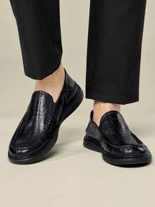 CAMEL CROWN Chaussures décontractées pour hommes, semelle souple, chaussures de mariage  véritable confortables pour le travail et les déplacements, automne/hiver - Noir - Voir 2