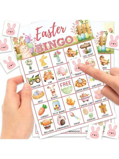 33-delige paasbingospelset, voor 24 spelers, inclusief paasbingokaarten, geschikt voor familiebijeenkomsten, feestjes en als leuk paasspelcadeau.