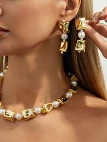 1pc/2pcs/3pcs Set Bohemian Geometric Irregular CCB Faux Pearl Beaded Necklace & Earrings, Elegant Fashion For Party, Casual, Couple Date, Wedding, Women's Holiday Birthday, Versatile Jewelry Gift - Jewelry - View 12