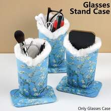 cabecade 1pc PU Leather Velvet Lined Eyeglass Holder With Magnetic Base, Can Also Be Used As Makeup Brush Holder, Stylish Eyeglass Stand Or Phone Holder - A - View 3