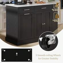 53" Kitchen Islands With Trash Can Storage, Rolling Kitchen Island Cart With 3-Tier Spice Rack, Island Table For Kitchen With Adjustable Shelves, Black/ Black & Marble/ White/ Grey & Marble/ Blue/ Olive Green/ Mint Green - Black & Marble - View 6