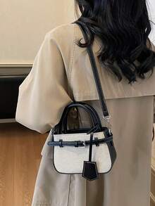Dedoo Casual Contrast Color Textured Versatile Commuter Retro Handbag, Metal Clasp Closure, For Women - Black - View 7