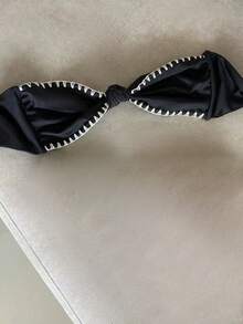 Top de traje de baño con contraste de negro y blanco para fiesta en la playa, primavera/verano - Negro - Ver 1