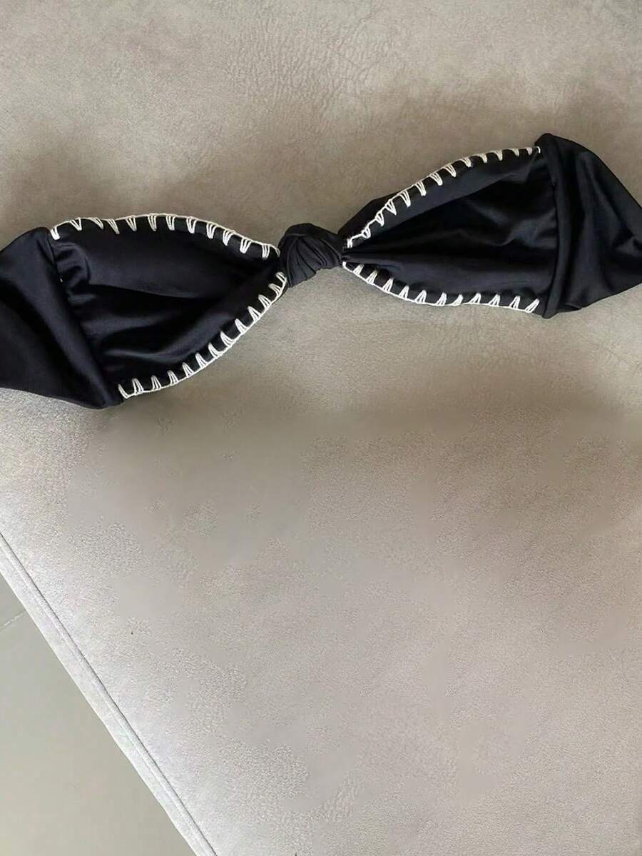 Top de traje de baño con contraste de negro y blanco para fiesta en la playa, primavera/verano - Negro - Ver 1