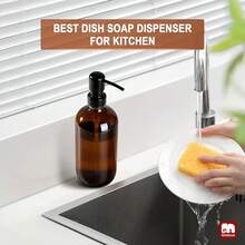 GMISUN Amber Glass Soap Dispenser, 1 Pack Dish Soap Dispensers For Kitchen With Rustproof Stainless Steel Pump, 17 Fl Oz Bathroom Hand Soap Dispenser, Brown Liquid Dishwashing Dispensers Bottle - 琥珀色瓶子+黑色泵 - 查看 7