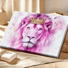 1pc Pink Valentine Decor, Galentine Gift Wooden Framed Wall Art, Wrapped Canvas Vintage Prints Poster, Lion, Crown, Animal Portrait - Botanical, Painting, Figurative Art, Illustrative Style, Perfect Gift Decor, Wall Art For Living Room Bedroom Office, Hanging Hardware Included - Wrapped Framed Canvas, Horizontal - Framed Canvas - View 3