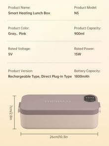 Electric Heated Lunch Box, Rechargeable Thermal Lunch Box, 304 Stainless Steel Electric Heating Lunch Box, USB Powered Portable Heated Lunch Box
