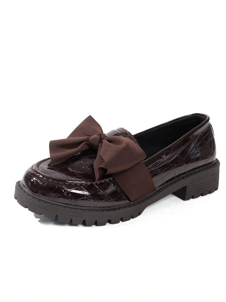 Giày lười nữ thoải mái, giày Oxford đế dày, giày đế xuồng kiểu Anh, mũi tròn, chất liệu da, trang trí nơ, gót dày thời trang cổ điển, thích hợp cho các lễ hội âm nhạc, Halloween, Giáng sinh. - màu nâu - Xem 6