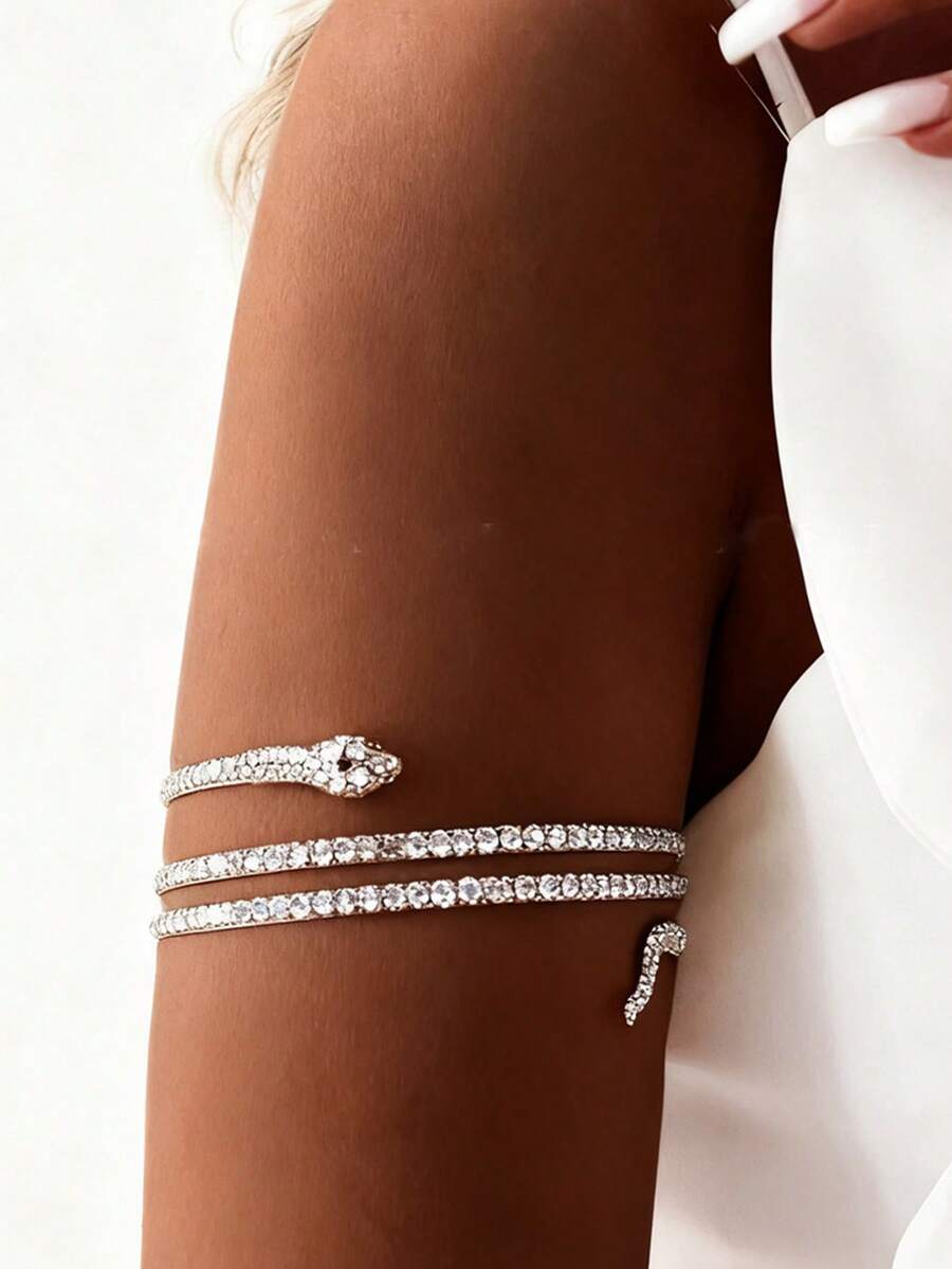 1件时尚全镶钻臂环手镯，闪亮蛇形水晶手镯