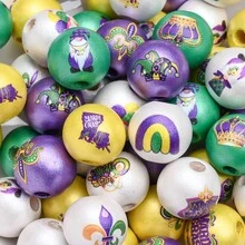 4Amazonia 10/50pcs/Set Carnival Wood Beads, Green Wood Spacer Beads, Polished Round Beads, Wooden Gras Craft Beads, DIY Craft Wreath Home Party Decor - Multicolor - View 2