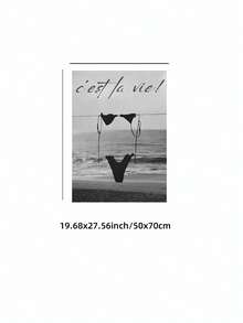 1pc Frameless 'This Is Life' Quote Wall Art - French Saying Minimalist Bikini Beach Print, Black White Retro Coastal Bathroom Decor For Bedroom Dorm Home Office Classroom, Vintage Style Poster & Best Gift Choice - Multicolor - View 10