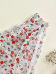 5条装女士网纱内裤，带蝴蝶结和荷叶边装饰，水果图案，半透明，柔软舒适女士内衣 - 彩色 - 查看 4