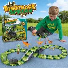 Conjunto de pista de carreras de dinosaurios para niños, pista flexible con coches de dinosaurios y modelos de animales móviles, juguete de construcción 2 en 1 - regalo ideal para Año Nuevo/cumpleaños para niños y niñas - Multicolor - Ver 6