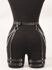 Pu Leather Thigh Garter Belt Leg Harness, Punk Thigh Harness Belt, Punk Rave Outfit Belt. - Black - View 2