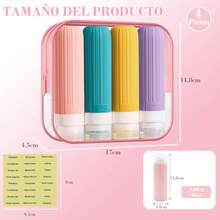 4 Pcs Botellas de Viaje90 ml Botellas de Portatiles de Aprobadas por la TSA Prueba de Fugas Exprimibles Sin BPA Vontenedores de Viaje de Silicona con Bolsa de Aseo Transparente Multicolor - Multicolor - Ver 2