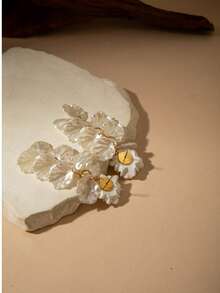 imoli 优雅树脂山茶花亚克力花瓣长款吊坠耳环 - 31534-ear-white-EP - 查看 9