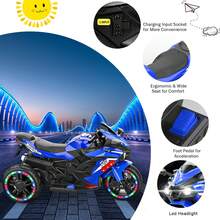 OMCPET 12V Kids Ride On Motorcycle, 4-Wheel Stable Ride On Motorcycle With Cool LED Lights, Built-In Music, Electric Toddler Motorcycle Gift For Boys Girls 3-10 Years Old, Battery Powered Rechargeable, Training Wheels, Ideal Gift For Christmas Birthday, Blue - Blue - View 6