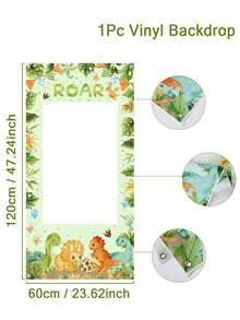 1 Set de Decoración de Marco de Fotos con Patrón de Dinosaurio Verde, Adecuado para Cumpleaños, Boda, Fiesta, Decoración de Fondo de Fotos, Decoración de Fondo de Fiesta, Baby Shower - animales dinosaurios - Ver 3