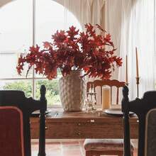 Artificial Fall Oak Tree Leaves Stems 8 PCS, Fall Decorations For Indoor Outdoor Halloween Than1ks 1giving Farmhouse Arrangement Decorations For Front Door Wedding Centerpieces In Autumn - 橡樹葉(橙紅色) - 查看 3