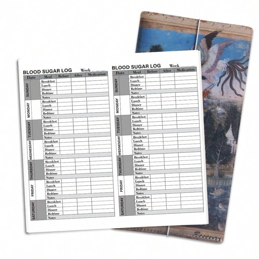 Travelers Notebook Inserts With PVC Sleeve,Blood Sugar Log, Weekly Blood Sugar Diary,30 Sheets,8.5\ X 4.7\,Pocket Notebook For Journals,Dis,Planners,Mythical Bird - MythicalBirdPVC-血糖 - 查看 1
