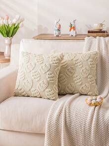 1pc/2pcs Easter Diagonal Egg Faux Fur Pillowcase, Velvet Spring Sofa Cushion Cover Suitable For Living Room, Bedroom, Farmhouse - White - View 8