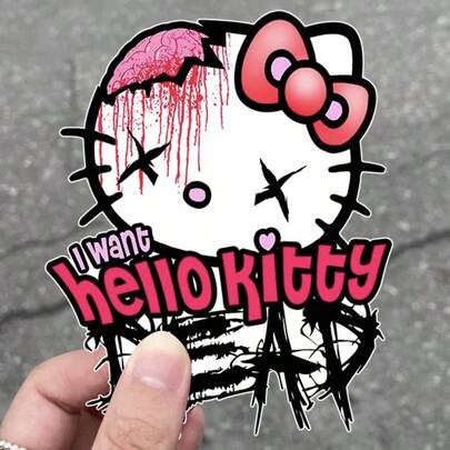 Sanrio Evil KT Cat Fluid Car Decal Sticker - Want HelloKitty American Style Decorative Window Decal